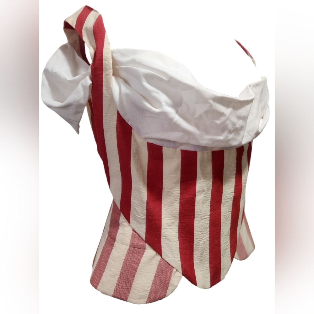 90s VIVIENNE WESTWOOD Pirate Corset Effigy Bodice Red & White Stripe Blouson Top